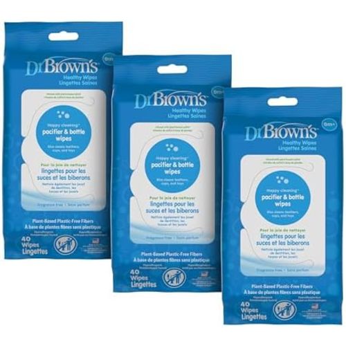 Dr. Brown's Bottle and Pacifier Healthy Wipes, Safely Clean Bottles, Baby Items, and Feeding Essentials, Hypoallergenic, 40 count, 3-Pack (Packaging May Vary)