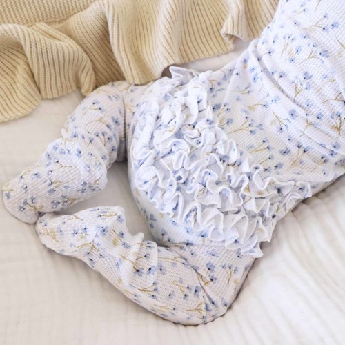Blakes Blooms Bamboo Waffle Ruffle Zipper Footie