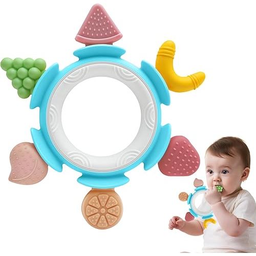 Baby Teething Toys for Babies 3-12 Months, Silicone Teething Rings for Babies, Infant Teether for Sore Gum Relief, Sensory Chew Toy Baby Teether, Baby Essentials Gift for Newborn Boys Birthday, Blue