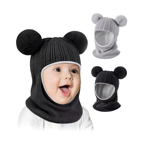 Baby Winter Hat Scarf Set 2 Pack, Toddler Beanie Hats Girl Boy with Neck Warmer, Beanie for Kids Knit Warm for Cold Weather
