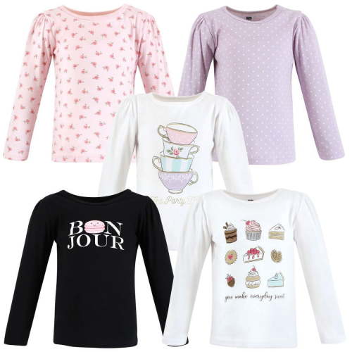 Hudson Baby Infant and Toddler Girl Long Sleeve T-Shirts, Bakery Tea Party, 3 Toddler