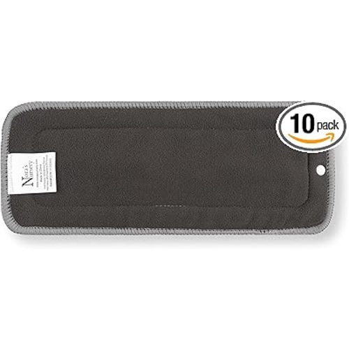Nora's Nursery 10 Pack Charcoal & Microfiber Inserts with Snap - 5 Layers - Reusable and Absorbent - 13" x 5" Perfect for Any Diaper