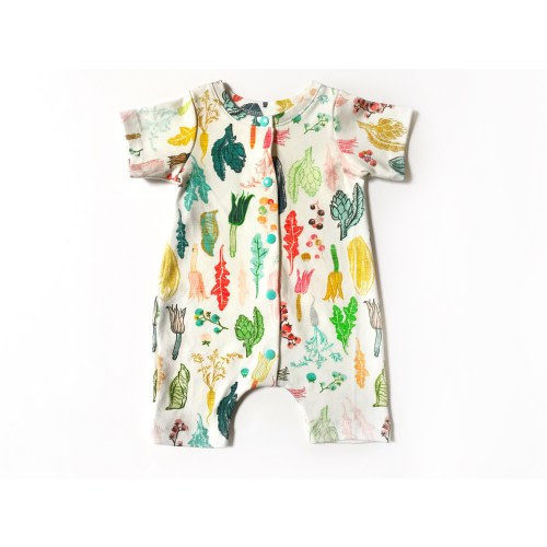 organic baby harem romper, unusual vegetables carrot, endive, lettuce girl romper, boy romper, baby gift, organic baby clothes, unisex