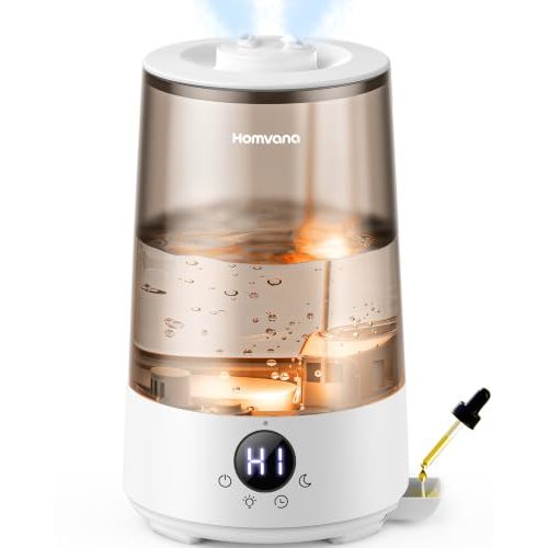 Homvana 3.6L Cool Mist Humidifiers for Bedroom, Baby, Large Room, Grey | 23dB Quiet, 360° Rotatable, 36H Runtime, BPA Free, Top Fill, Easy Clean, 7 Color Night Light, Oil Diffuser for Aromatherapy