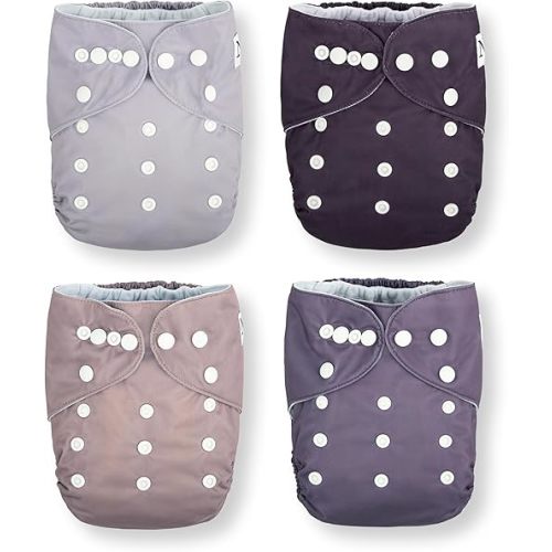Nora's Nursery Cloth Pocket Diapers 4 Pack with 4 Inserts - Waterproof Cover, Washable, Reusable & One Size Adjustable Pocket Diapers for Newborns and Toddlers - Amethyst