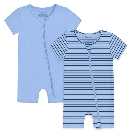 Jimonda Baby Romper Short Sleeve 2-Way Zipper Pajamas Cotton | 2-Pack,Footless,One Piece,Summer Sleep & Play Sleeper,Easy Diaper Changes,Tag-free,Neck protector,Soft,Breathable,Stretchy