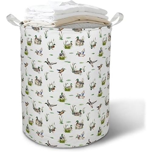 Mallard Duck Nursery Laundry Basket Hamper,Farmhouse Wild Green Head Ducks Hunting Foldable Clothes Toys Books Storage Box Bins Baskets Organizer for Kids Boys Room Nursery Playroom Bathroom