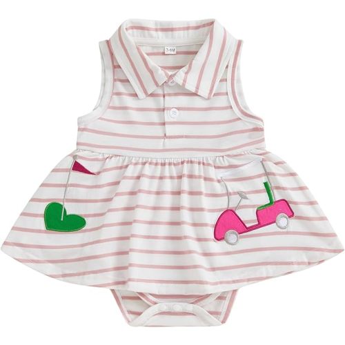 Newborn Baby Girl Golf Outfit Golf Onesie Romper Polo Dress Sleeveless Striped Bodysuit Infant Summer Clothes