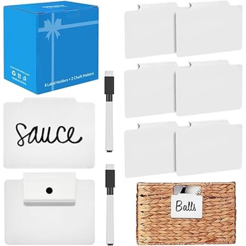 Metal Basket Bin Label Clip (White, 8 Metal Label Clip)