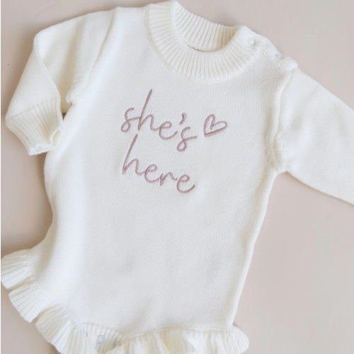 She's Here Frill Knit Romper - Cloud