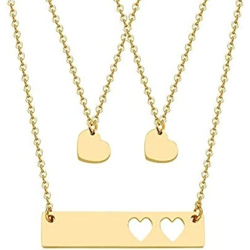 JJTZX Mother Daughter Necklace Set Horizontal Bar with Cutout Heart Mommy and Me Bar Necklace