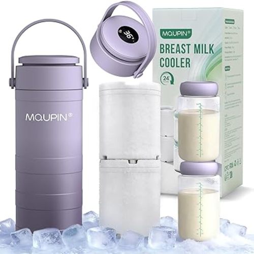 MQUPIN Breast Milk Cooler 20oz with Temperature Display 24Hours 360° Total Cooling Milk Bottle Storage Cooler Breast Milk Cooling Cup for Travel Outdoor (Purple)
