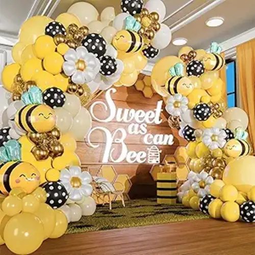 ALL-IN-1 Bee Balloons Garland Kit & Arch - Small and Large Black Yellow and White Bumble Bee Balloons for What Will It Bee Gender Reveal Party Supplies, Baby Shower Decorations, or Honey Bee Birthday