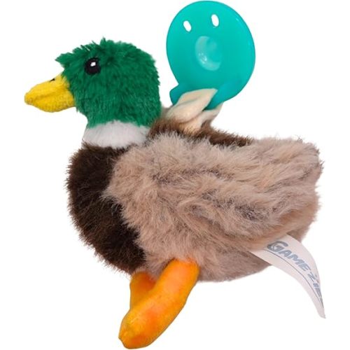 Gamezies Baby Boy and Girl Silicone, Mallard Duck Plush Pacifier with Detachable Outdoor Plush Toy HolderCPSIA Tested, BPA-Free 0-6 Months