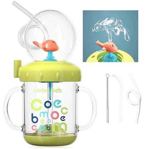 Drinking Cup With Whale Squirt, Whale Cup Water Bottle, Whales Spray Sippy Cups, Leak Proof Weighted Straw Cups For Kids