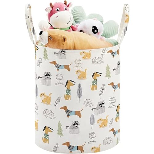 TECHMILLY Large Storage Basket for Girls and Boys, Collapsible Laundry Hamper with Long Handles, Toy Bins for Nursery, Kids Room Décor (Bowknot)