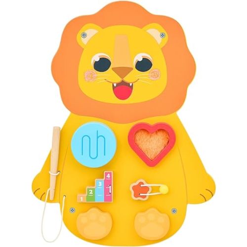 Monläurd® Wooden Lion Sensory Wall Toy, Busy Board for Toddlers, Montessori Sensory Wall Panel for Kids, Ideal for Classroom, Playroom & Daycare, Wall Activity Board