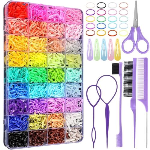 36 Colors Hair Rubber Bands for Hair, 2500 Pcs Elastic Hair Bands with 11 Hair Styling Tools, Colorful Elastic Hair Ties Toddler Hair Accessories for Girls Kids