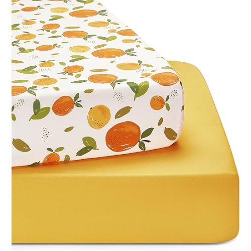 TILLYOU Baby Crib Sheets for Boys Girls, Super Soft Toddler Bed Sheets, 2 Pack Sheets for Standard Crib Mattress 28x52in, Orange Flavour