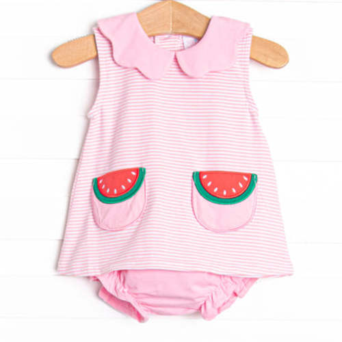 Melon Memories Applique Diaper Set, Pink Stripe – Stitchy Fish