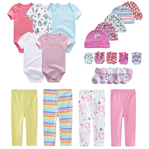 MAMIMAKA Newborn Layette Gift Set Bodysuits Pants for Baby Girl and Boy 24 Piece 100% Cotton Essentials and Accessories