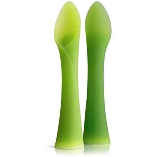 Olababy Silicone Baby Spoons, Baby Led Weaning, 2pk (Lime/Kale)