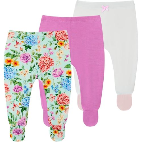Bamboo Viscose 3-Pack Newborn Pants for Infant Girls Baby Footed Pants
