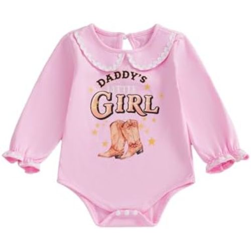 Baby Girl Western Outfit Doll Collar Daddys Little Girl Print Long Sleeve Bubble Romper Newborn Fall Cowgirl Clothes