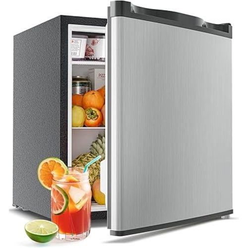 Feelfunn Mini Fridge with Freezer - 1.7 Cu.Ft Single Door Mini Refrigerator with Adjustable Thermostat, Low Noise, Energy Saving, Small Fridge for Bedroom, Apartment, Dorm, Classroom, Office - Silver
