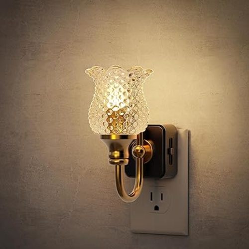 JandCase Night Light, Glass Night Lights Plug into Wall, Dimmable Floral LED Nightlight, 0-100 LM Flower Nightlights, Dusk to Dawn Sensor, 1W Vintage Nite Light for Bathroom Hallway Gift Vanity Decor