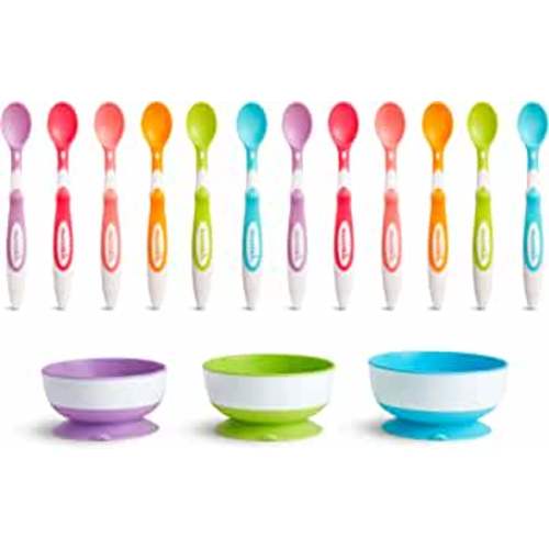 Munchkin® Stay Put™ Suction Bowl, 3 Pack with Soft Tip™ Infant Spoons, 12 Pack