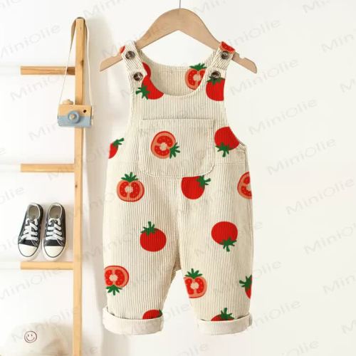 Baby Toddler Tomato Beige Corduroy Overalls