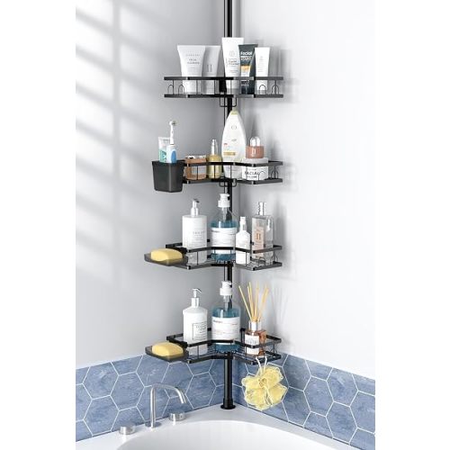 Adjustable Shower Caddy Tension Pole: Rustproof Corner Bathroom Shelves