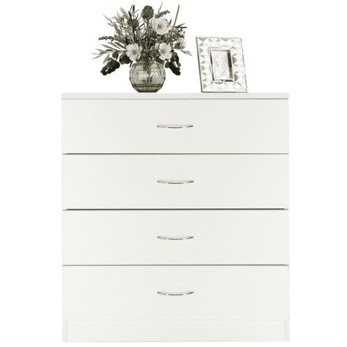 White Chest of Drawers, 4 Drawers Wood Dresser Organizer Cabinet, Modern Bedroom Night Stand Storage Cabinet, Easy Assembly, 25.98'' x 14'' x 22.05''