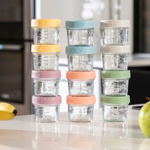 Glass Baby Food Storage Containers 12 Pack 4oz Baby Food Jars Reusable with Lids BPA-Free Leakproof Freezer, Microwave, Dishwasher Safe Baby Food Jars