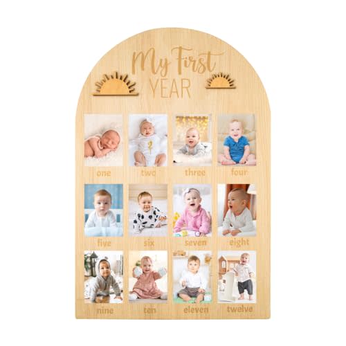 R HORSE 3D My First Year Photo Frame Board Fits 2 x 3 Inch Photo Display | Boho Sun Birthday Decorations, Baby First Year Picture Frame Board, 12 Months Milestone Keepsake Gifts Nursery Decor