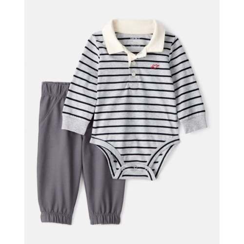 Baby Boy 2-Piece Striped Bodysuit & Pant Set - Grey | Carter's