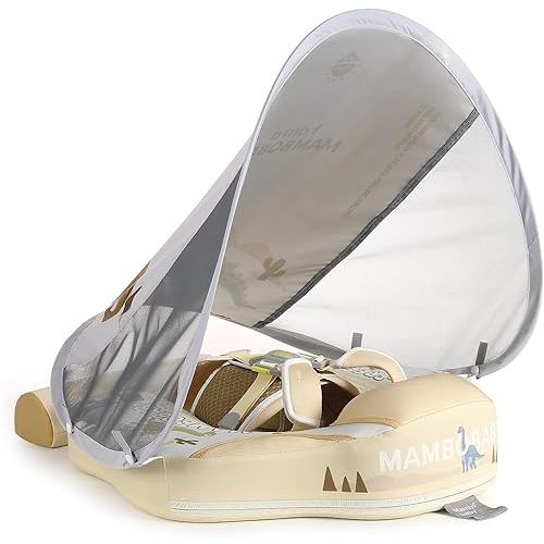 GENTEACO Mambobaby Baby Swim Float with Canopy Non-Inflatable Infant Pool Float with Tail 3-24 Months Avoid Flip Solid Skin-Friendly Material for Toddler Boys Girls