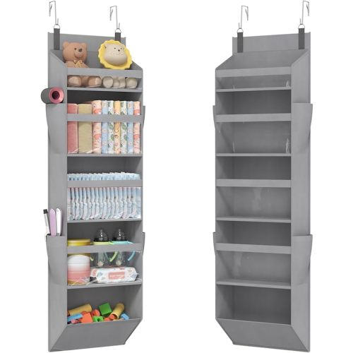 Lifewit 1 Pack Over the Door Organizer, 5 Section Clear Window Hanging Storage with 4 Side Pockets, Sturdy Anti Tilt 40 lbs Load Behind Door for Closet, Bedroom, Bathroom, Nursery, Dorm, Dark Gray
