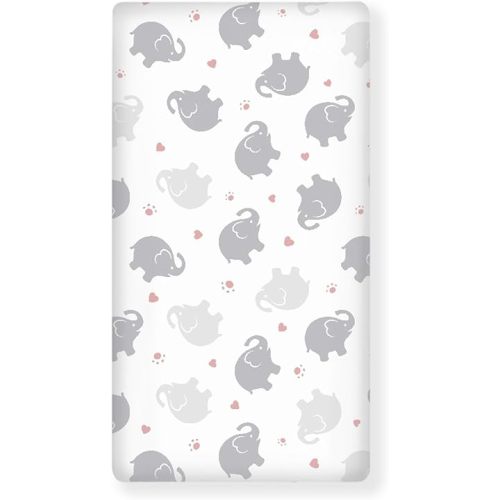 Elephant Fitted Crib Sheet for Boys Girls Watercolor Grey Elephants Baby Sheet for Standard Crib and Toddler Pink Paw Print and Heart Nursery Bed Mattress Sheets 28"x52"