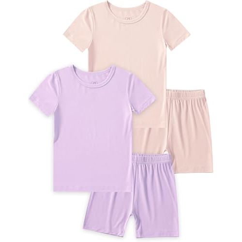JunNeng Bamboo Viscose Toddler Pajamas Baby 4 Piece Summer Pjs, 12M-7Y | Cool Breathable, Short Sleeve, Snug Fit, Classic Solid Pajamas Sets for Boys Girls Kid