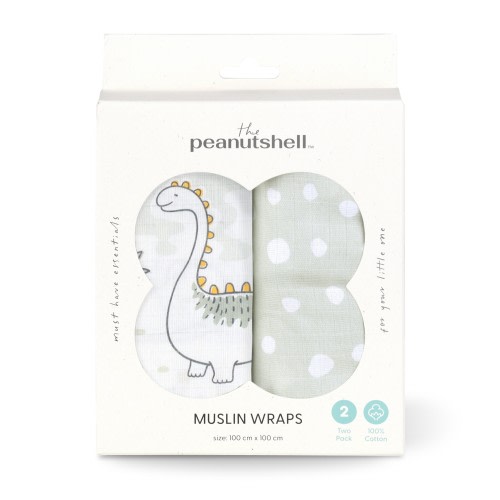 Peanut Shell Muslin Wraps 2 Pack Dino Adventure