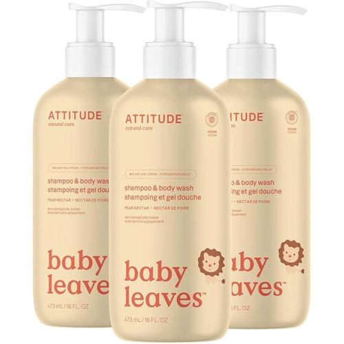 ATTITUDE 2-in-1 Shampoo and Body Wash for Baby, EWG Verified, Dermatologically Tested, Vegan, Pear Nectar, 16 Fl Oz (Pack of 3)