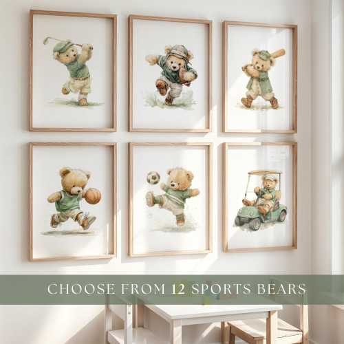 Sports Teddy Bear Nursery Set of 6 – Choose from 12 Vintage Bears