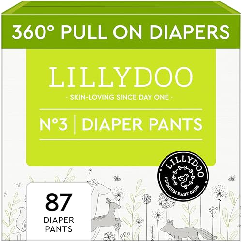 LILLYDOO Diaper Pants Toddlers - Size 3 (13+ lbs), Half-Monthly Supply (87 Count), Skin-Friendly, Ultrasoft, Chlorine-Free, Snug Fit & Absorbent Pull On Diapers