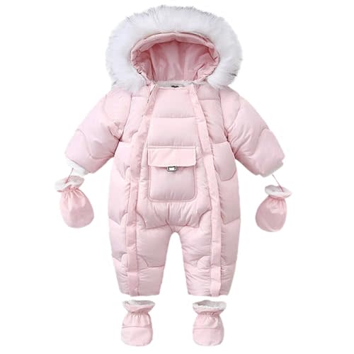 ZYXKTA Baby Snowsuit Toddler Winter Unisex Romper Infant Girls Boys Solid Hooded Jumpsuit with Gloves Footie Down Coat Jacket
