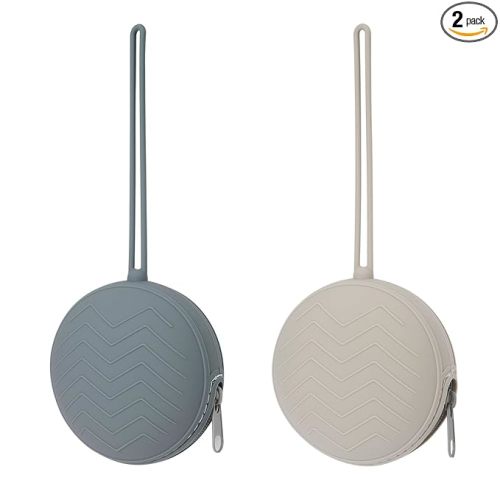 2 Pack Silicone Pacifier Holder Case, BPA-Free Silicone Newborn Pacifier Pouches for Baby Boys & Girls, Portable Silicone Pacifier Container Case (Light Grey/Tradewinds)