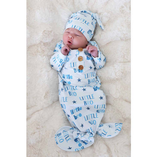 Newborn Baby Knot Gown & Hat Set in Little Bro | Caden Lane