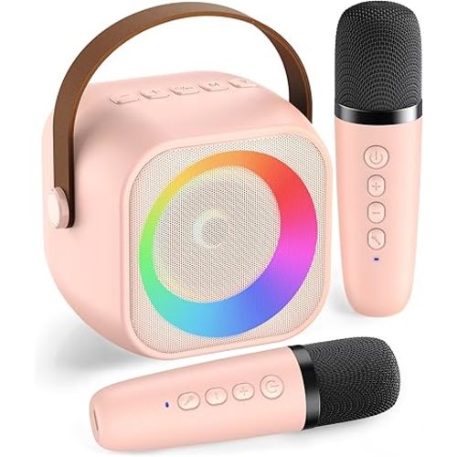 Karaoke Machine for Kids Adults, Mini Portable Bluetooth Karaoke Speaker with 2 Wireless Microphone and Lights, Christmas Birthday Gifts for Girls Ages 4, 5, 6, 7, 8, 9, 10, 12+ Family Home Party