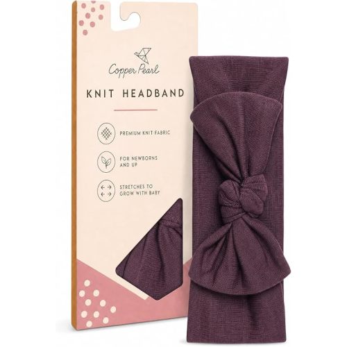 Copper Pearl Baby Stretchy Soft Knit Headband Bow"Plum"